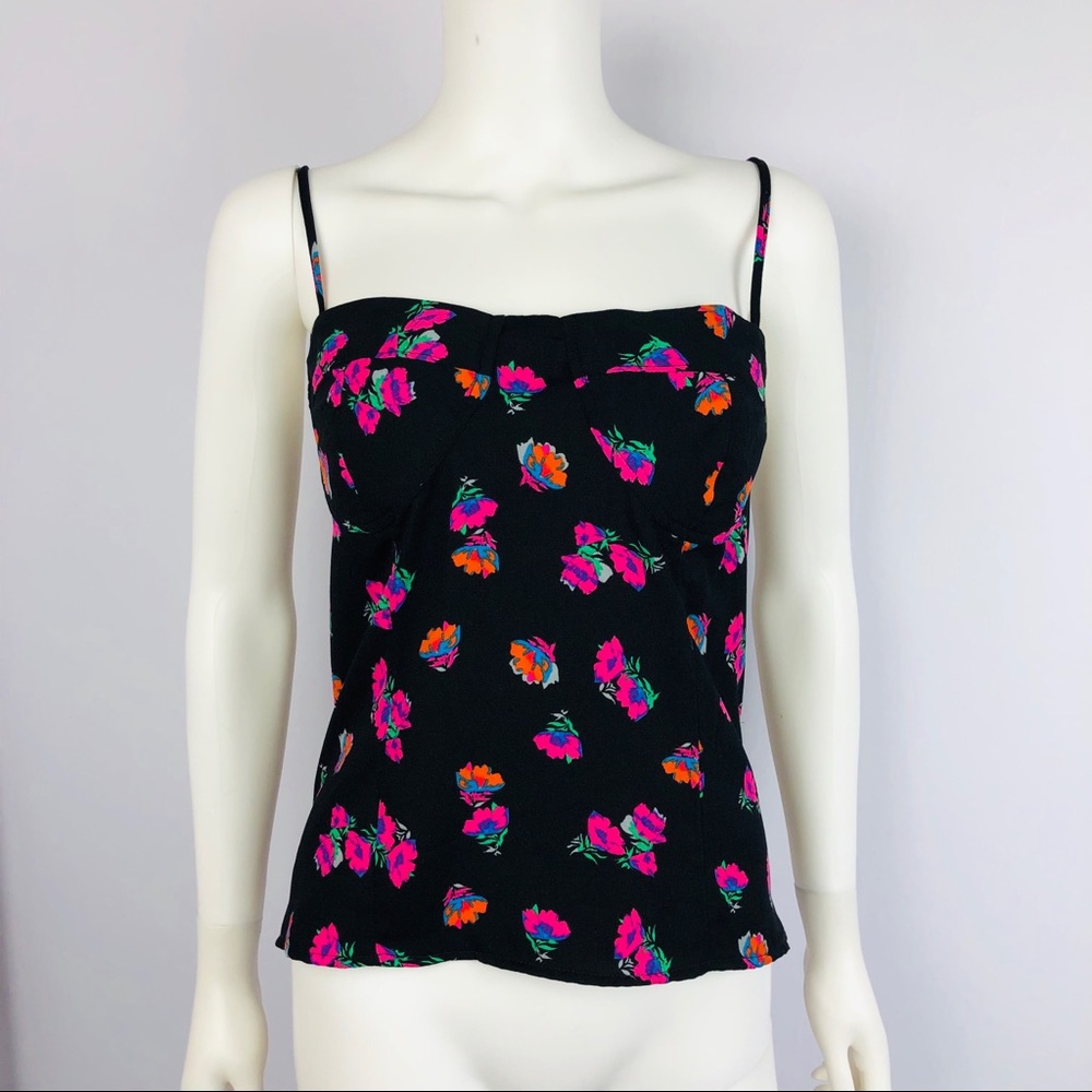NWT WAYF Black Floral Corset Cami Tank Top XL